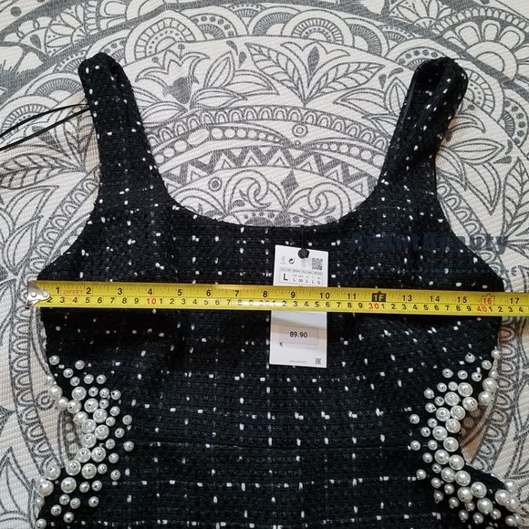 NWT ZARA SHORT STRAPPY TEXTURED DRESS PEARL BEADS BLACK LARGE REF.4786/335 BLOGG - Picture 5 of 7